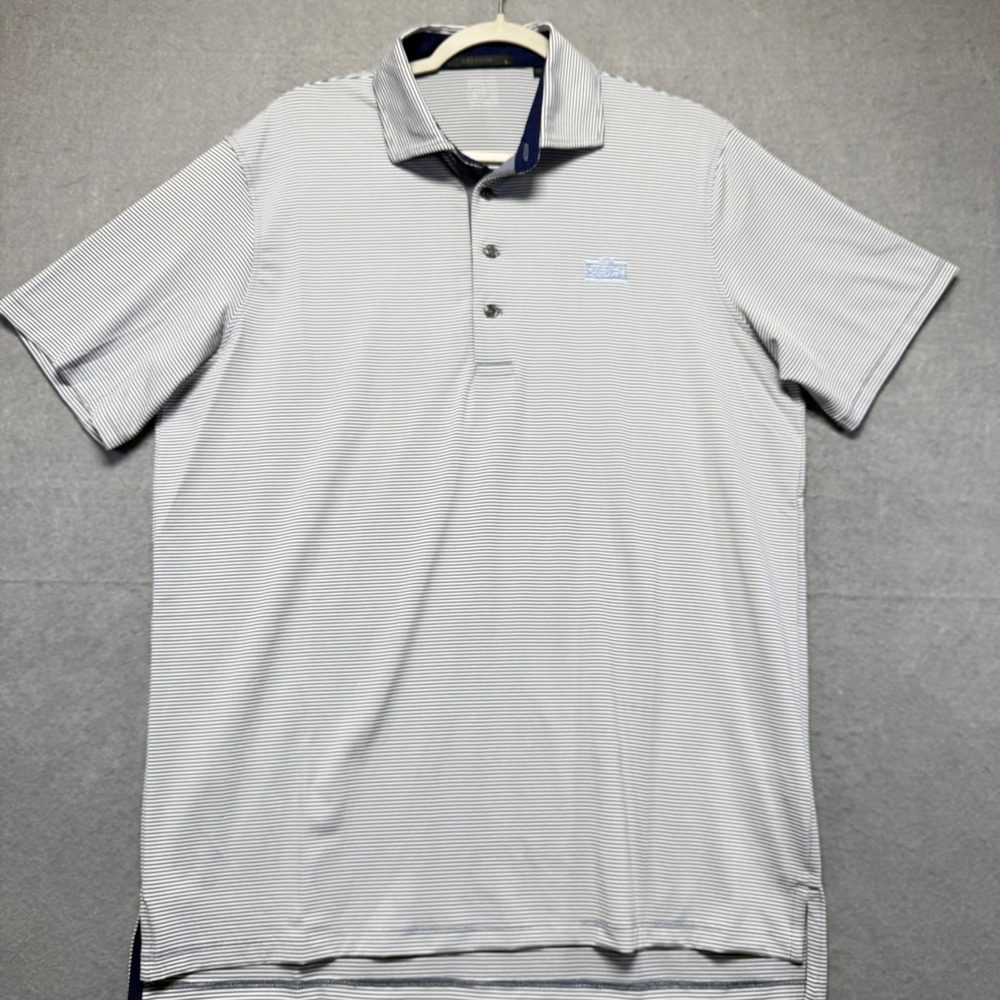 Greyson Mens Large Striped Polo Shirt Navy White The Ranch Performance Golf L